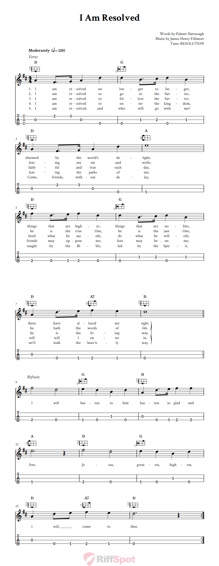 I Am Resolved Easy Mountain Dulcimer Tab (DAD Tuning)