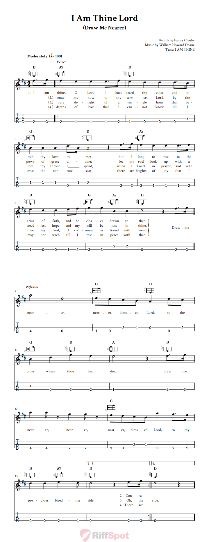 I Am Thine, O Lord Easy Mountain Dulcimer Tab (DAD Tuning)