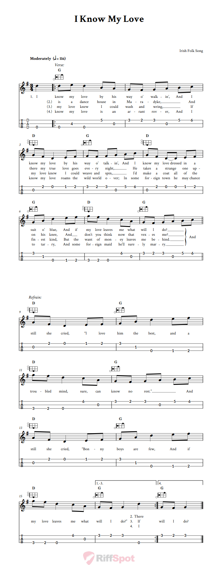 I Know My Love Easy Mountain Dulcimer Tab (DAD Tuning)