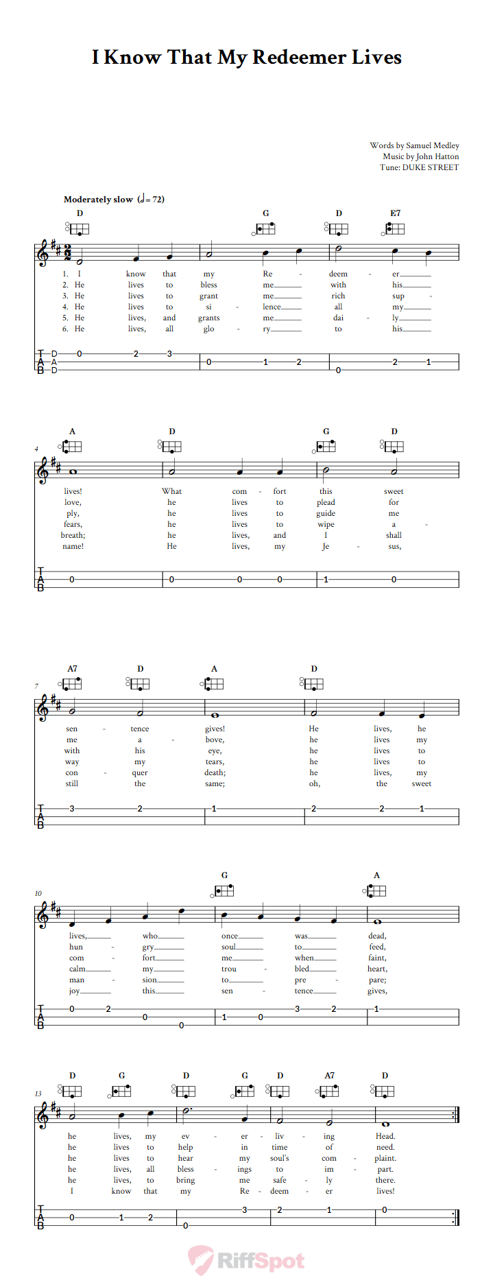 I Know That My Redeemer Lives Easy Mountain Dulcimer Tab (DAD Tuning)
