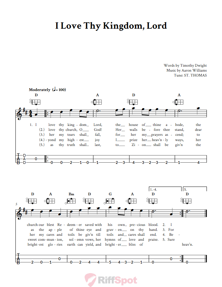 I Love Thy Kingdom, Lord Easy Mountain Dulcimer Tab (DAD Tuning)