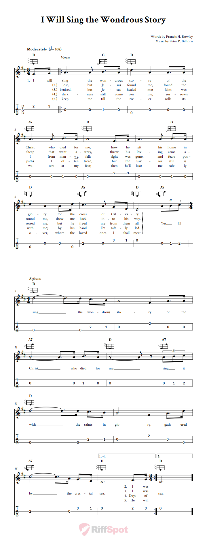 I Will Sing the Wondrous Story Easy Mountain Dulcimer Tab (DAD Tuning)