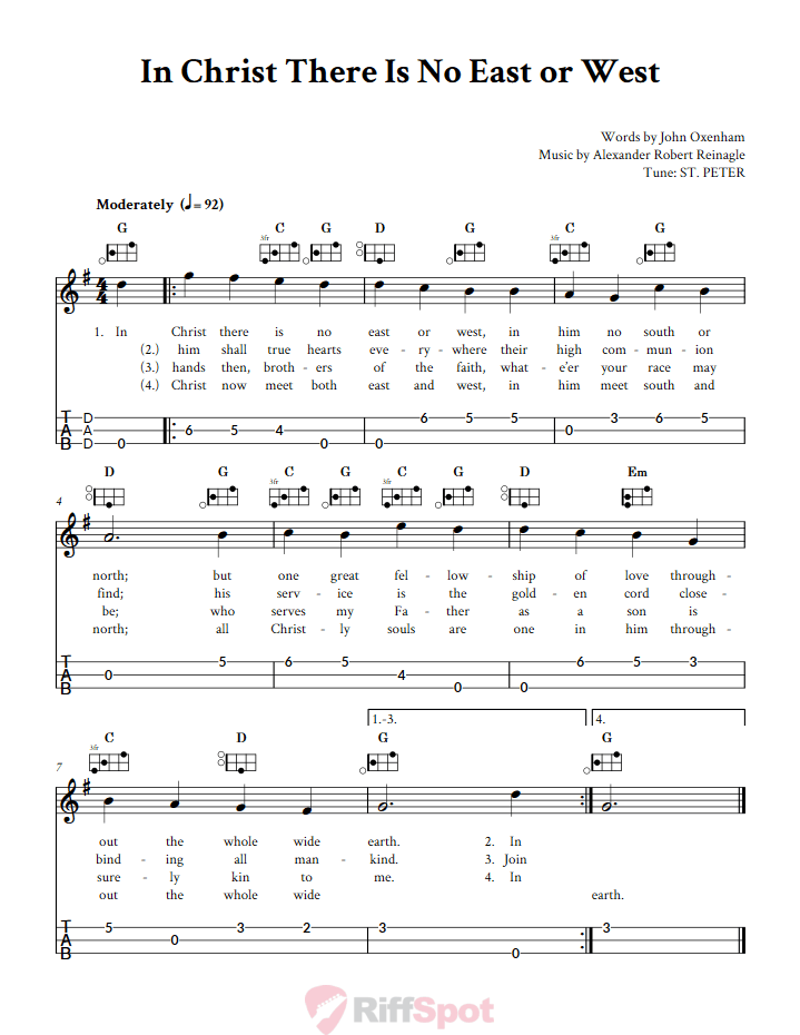 In Christ There Is No East or West Easy Mountain Dulcimer Tab (DAD Tuning)