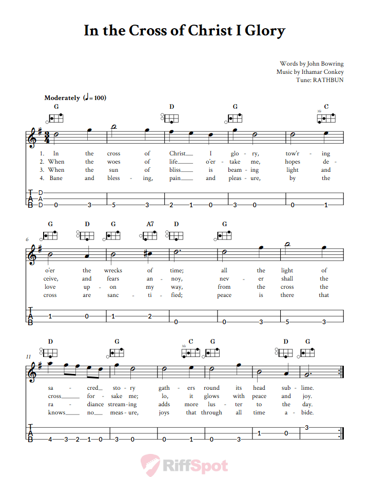 In the Cross of Christ I Glory Easy Mountain Dulcimer Tab (DAD Tuning)