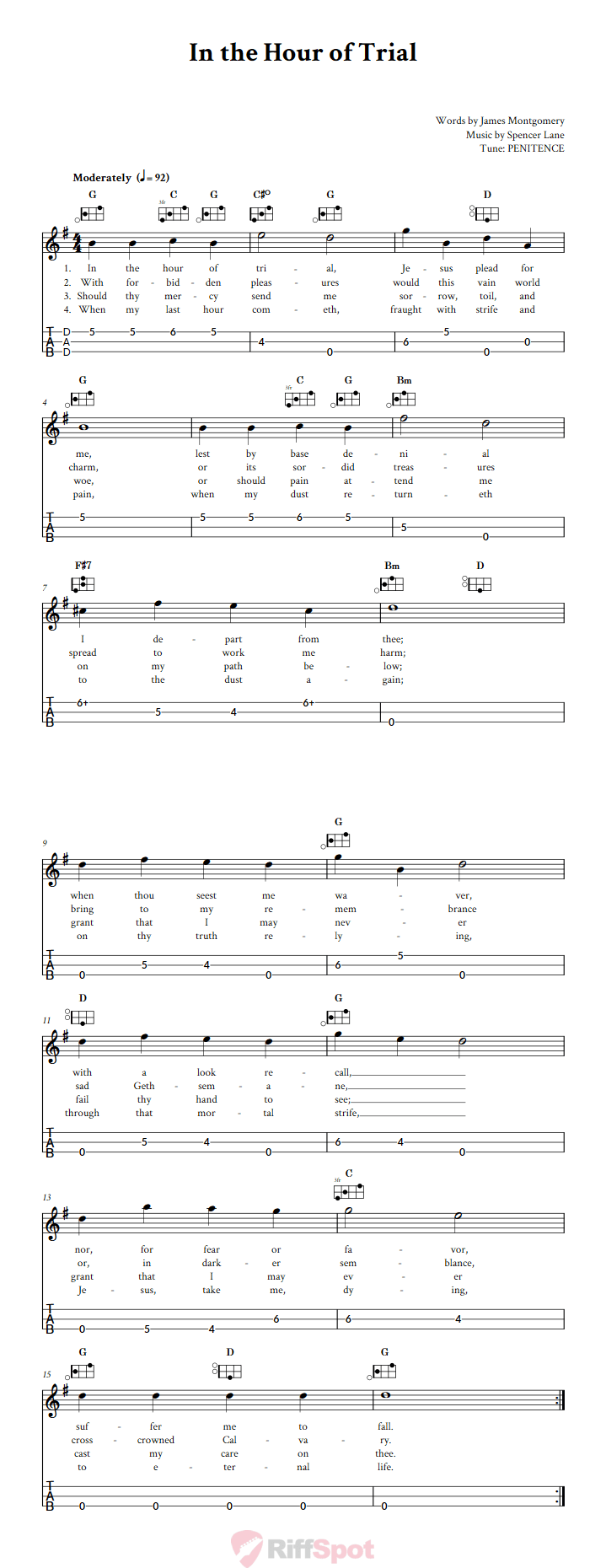 In the Hour of Trial Easy Mountain Dulcimer Tab (DAD Tuning)