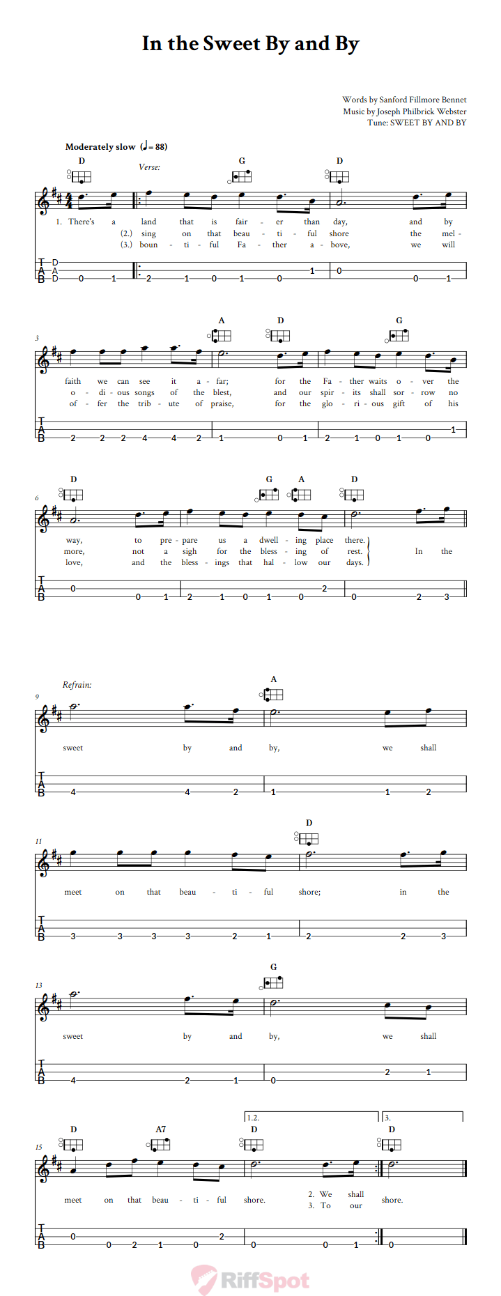 In The Sweet By And By Easy Mountain Dulcimer Tab (DAD Tuning)