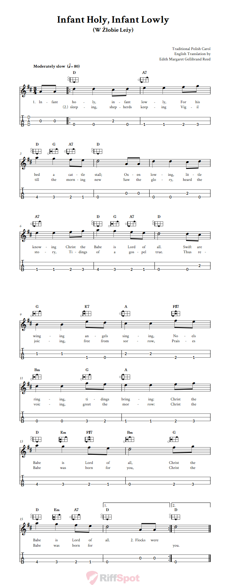 Infant Holy, Infant Lowly Easy Mountain Dulcimer Tab (DAD Tuning)