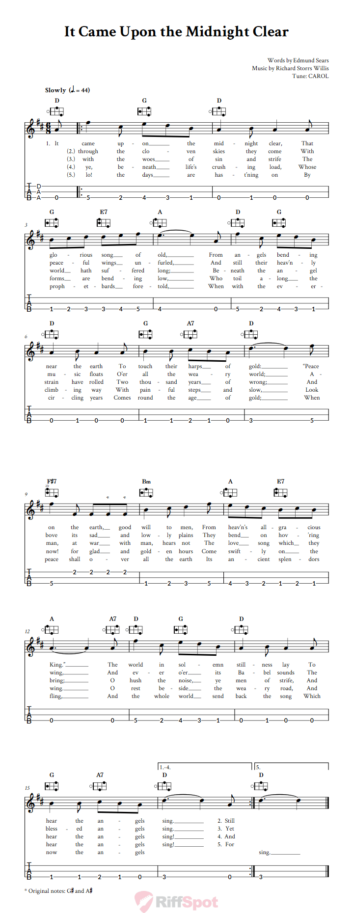 It Came Upon the Midnight Clear Easy Mountain Dulcimer Tab (DAA Tuning)