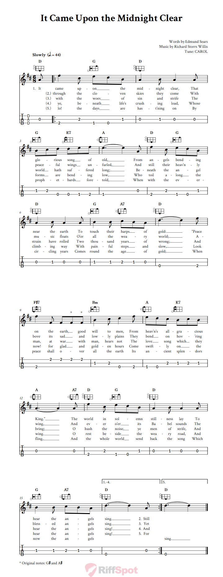 It Came Upon the Midnight Clear Easy Mountain Dulcimer Tab (DAD Tuning)