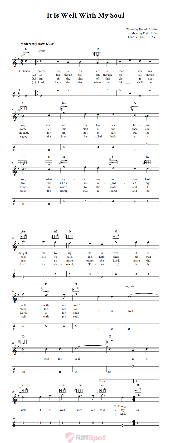 It Is Well With My Soul Easy Mountain Dulcimer Tab (DAD Tuning)