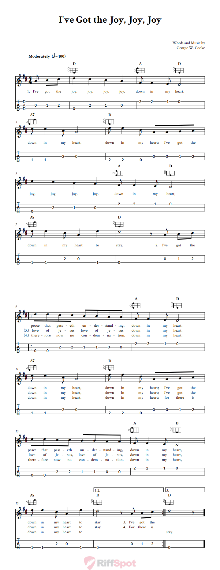 I've Got the Joy, Joy, Joy Easy Mountain Dulcimer Tab (DAD Tuning)