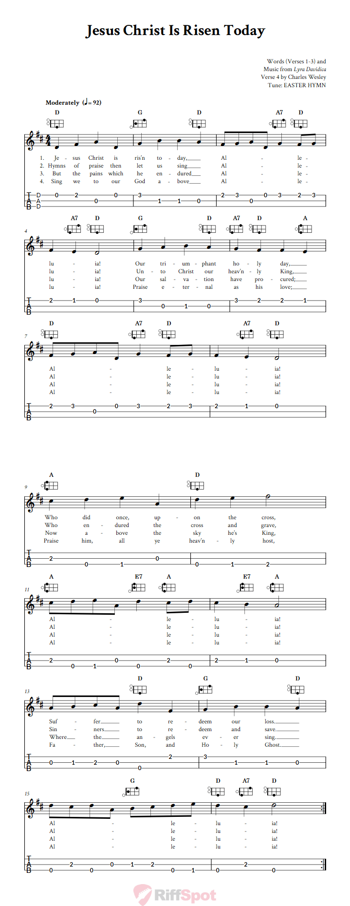 Jesus Christ Is Risen Today Easy Mountain Dulcimer Tab (DAD Tuning)
