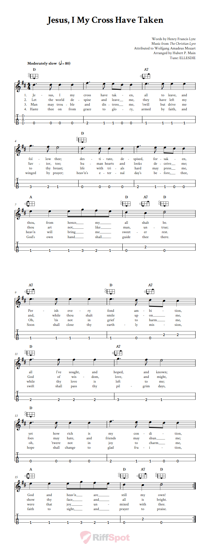 Jesus, I My Cross Have Taken Easy Mountain Dulcimer Tab (DAD Tuning)