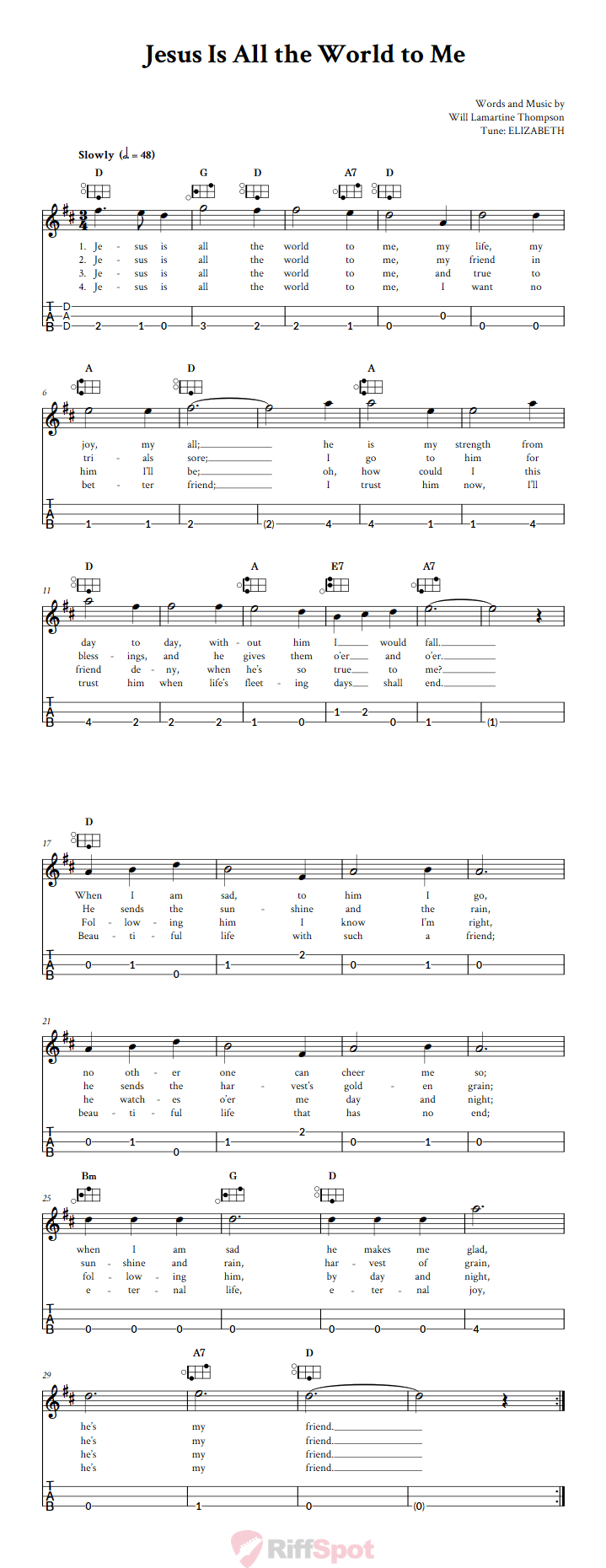 Jesus Is All the World to Me Easy Mountain Dulcimer Tab (DAD Tuning)