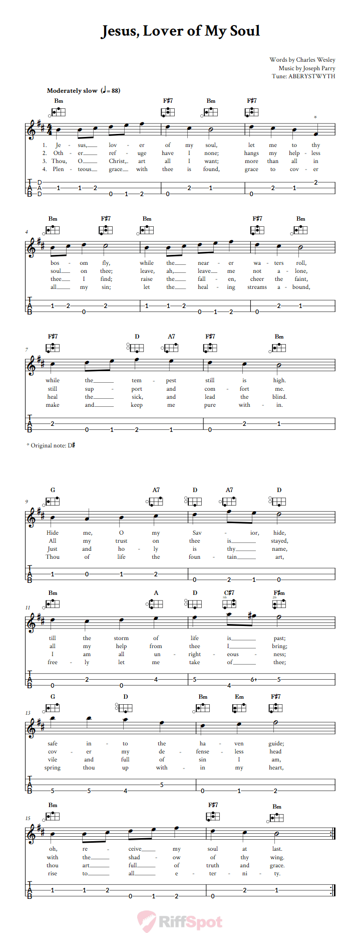 Jesus, Lover of My Soul Easy Mountain Dulcimer Tab (DAD Tuning)