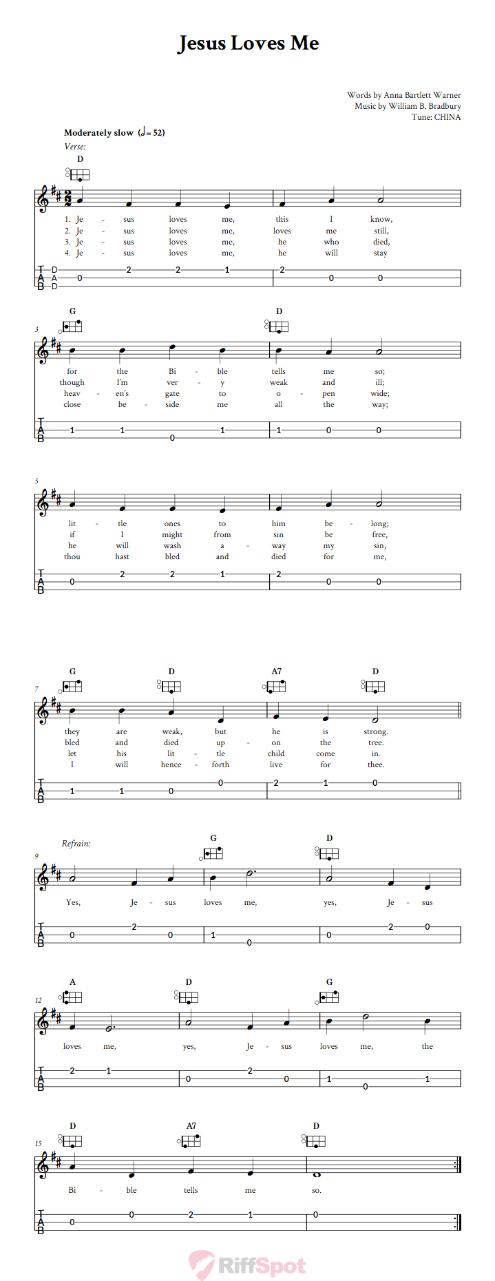 Jesus Loves Me Easy Mountain Dulcimer Tab (DAD Tuning)