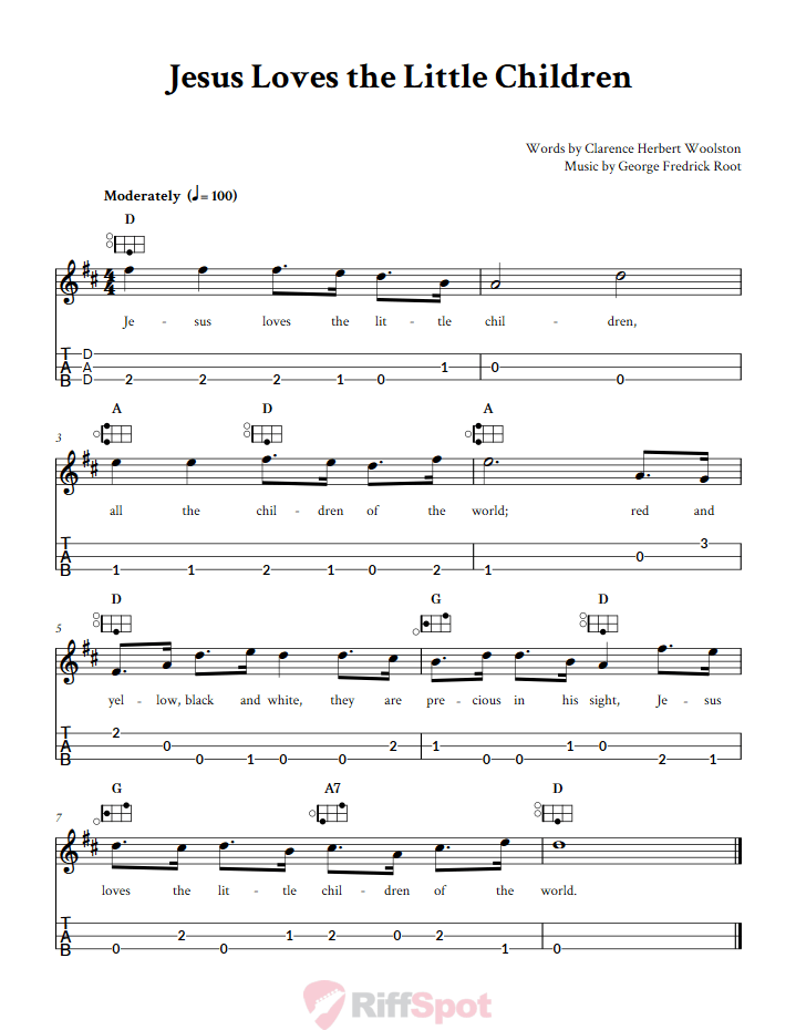 Jesus Loves the Little Children Easy Mountain Dulcimer Tab (DAD Tuning)
