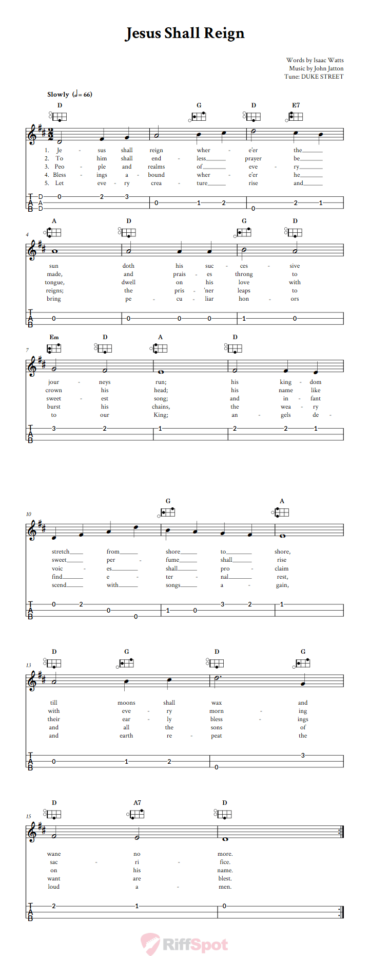 Jesus Shall Reign Easy Mountain Dulcimer Tab (DAD Tuning)