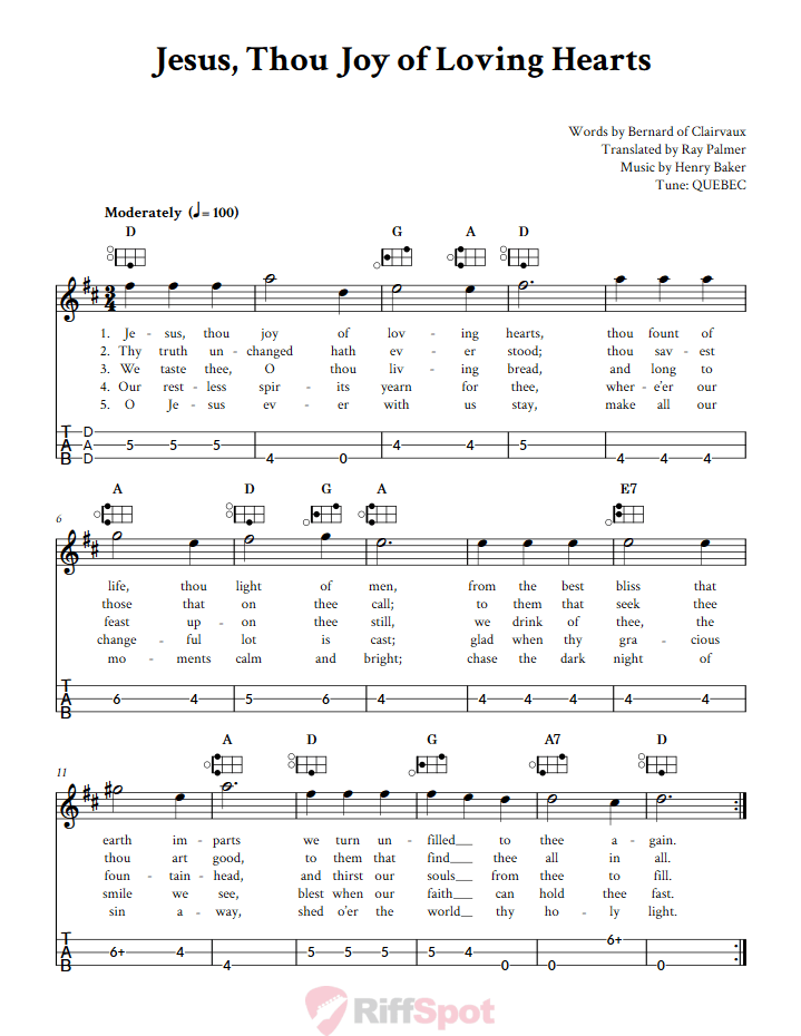Jesus, Thou Joy of Loving Hearts Easy Mountain Dulcimer Tab (DAD Tuning)