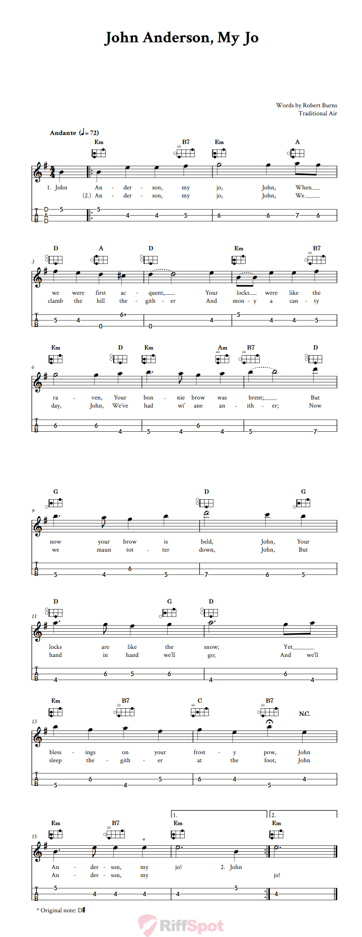 John Anderson, My Jo Easy Mountain Dulcimer Tab (DAD Tuning)