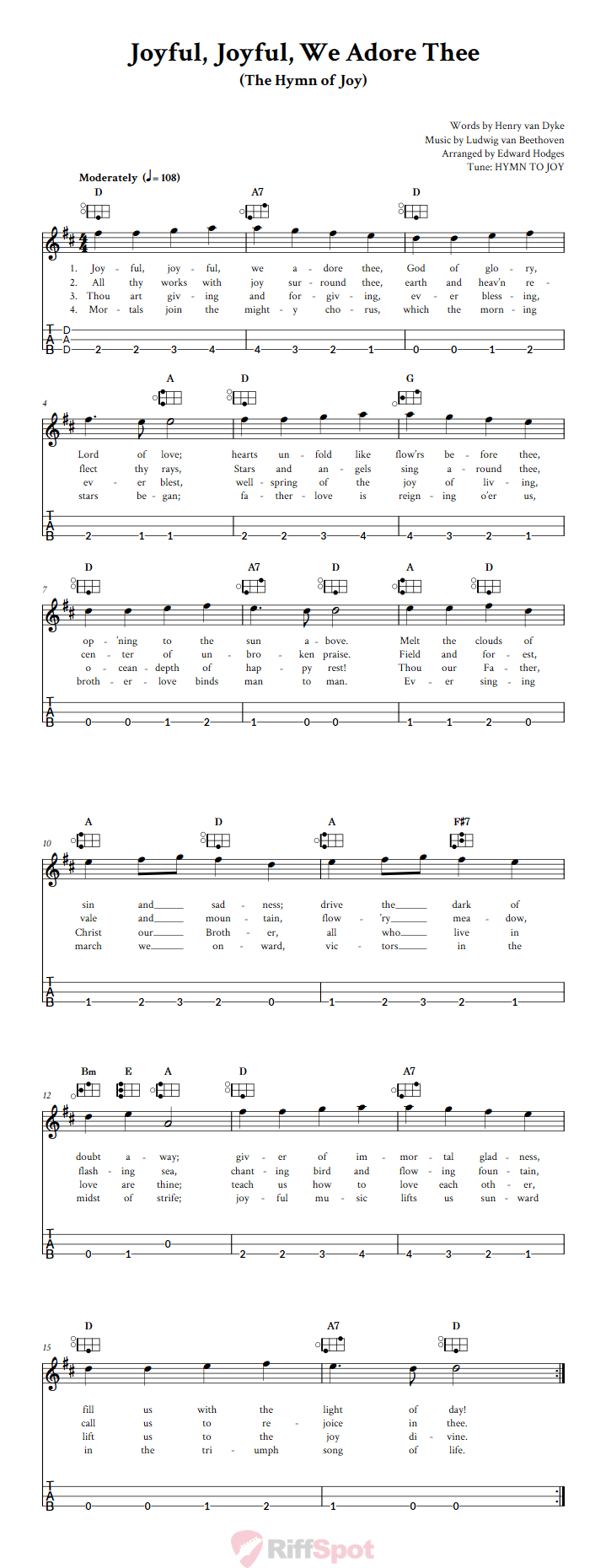 Joyful, Joyful, We Adore Thee Easy Mountain Dulcimer Tab (DAD Tuning)
