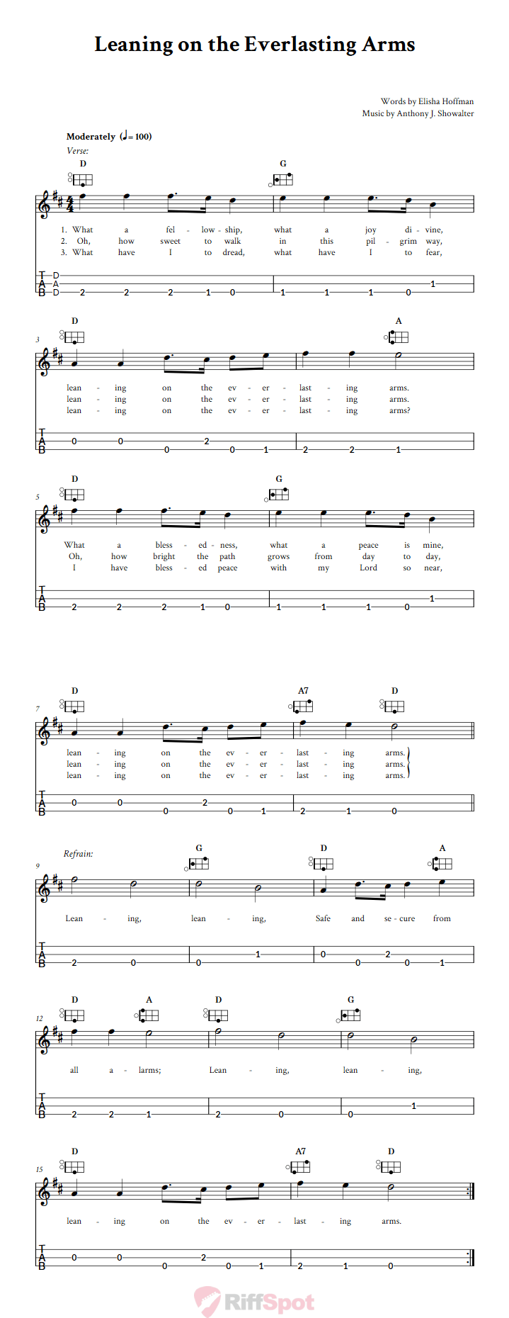Leaning on the Everlasting Arms Easy Mountain Dulcimer Tab (DAD Tuning)