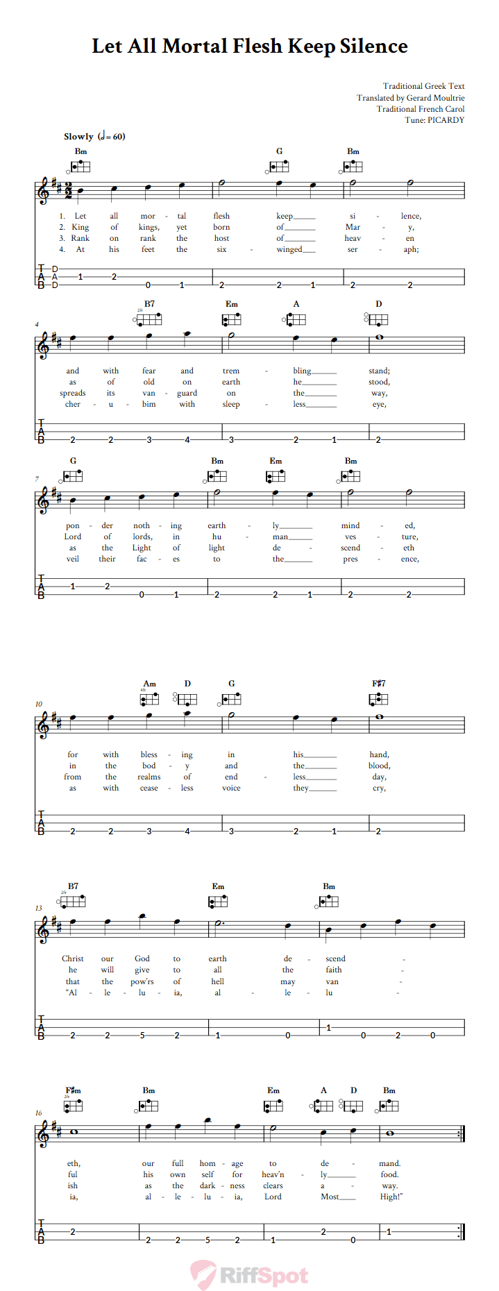 Let All Mortal Flesh Keep Silence Easy Mountain Dulcimer Tab (DAD Tuning)