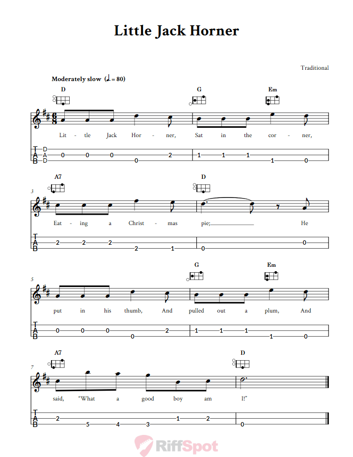 Little Jack Horner Easy Mountain Dulcimer Tab (DAD Tuning)