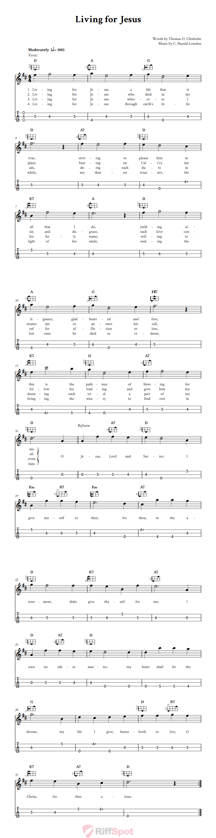 Living For Jesus Easy Mountain Dulcimer Tab (DAD Tuning)