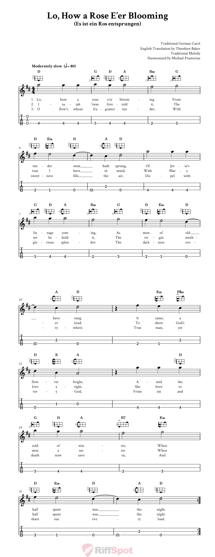 Lo, How a Rose E'er Blooming Easy Mountain Dulcimer Tab (DAD Tuning)