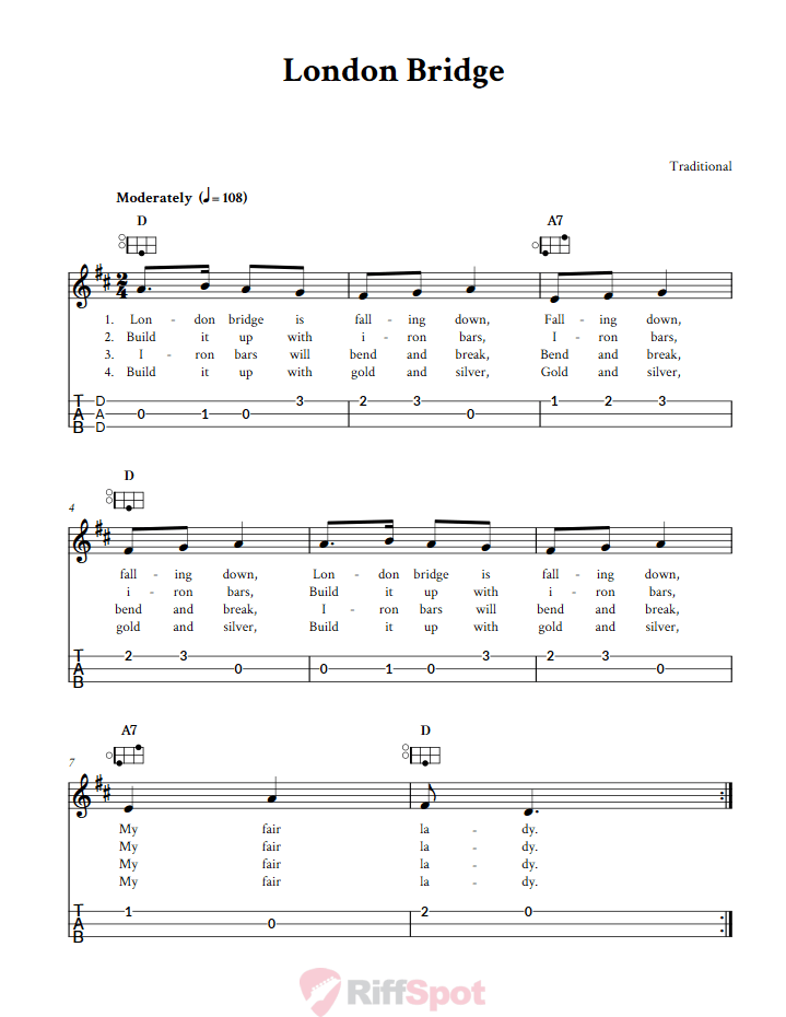 London Bridge Easy Mountain Dulcimer Tab (DAD Tuning)