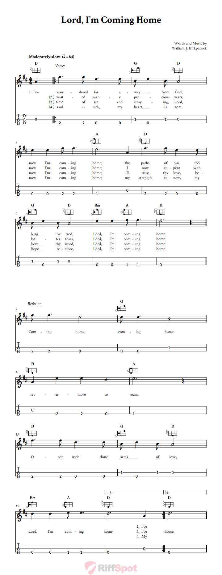 Lord, I'm Coming Home Easy Mountain Dulcimer Tab (DAD Tuning)