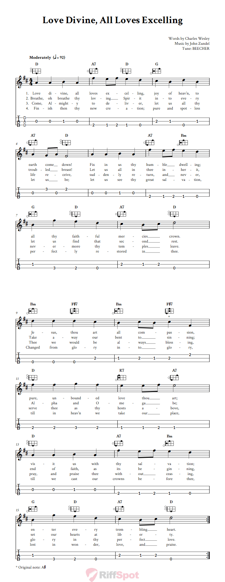 Love Divine, All Loves Excelling Easy Mountain Dulcimer Tab (DAD Tuning)