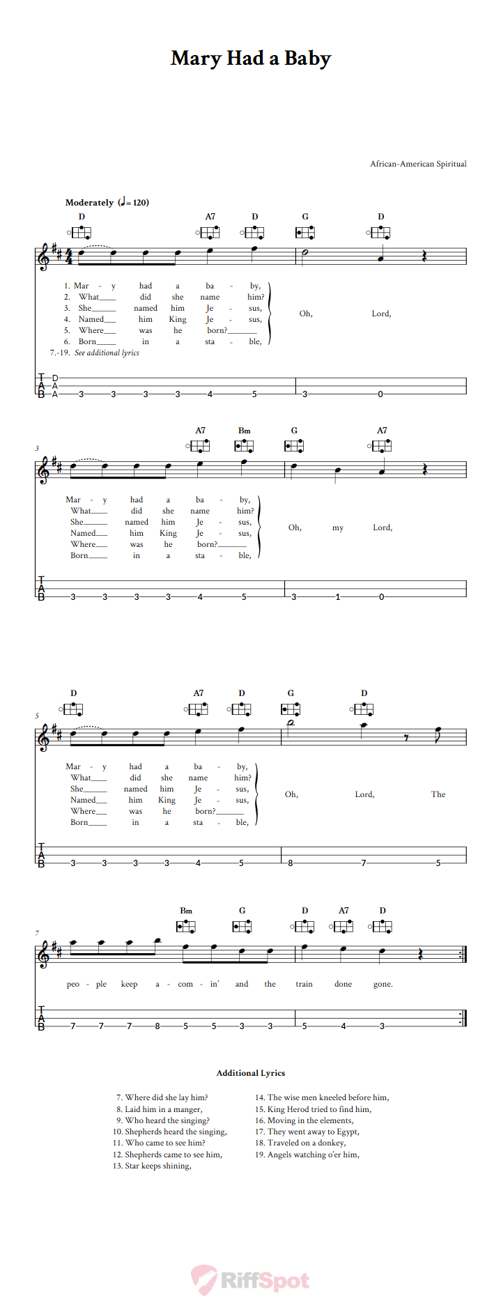Mary Had a Baby Easy Mountain Dulcimer Tab (DAA Tuning)