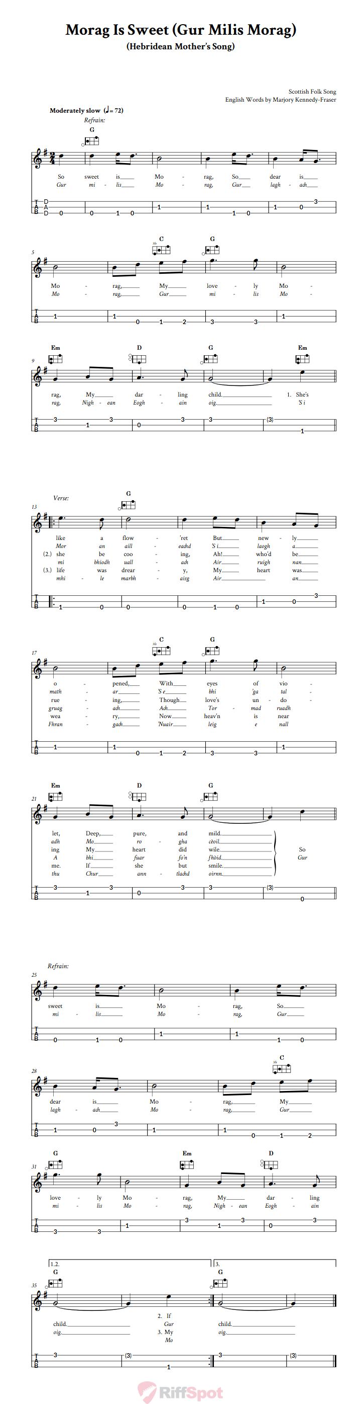 Morag Is Sweet  Easy Mountain Dulcimer Tab (DAD Tuning)