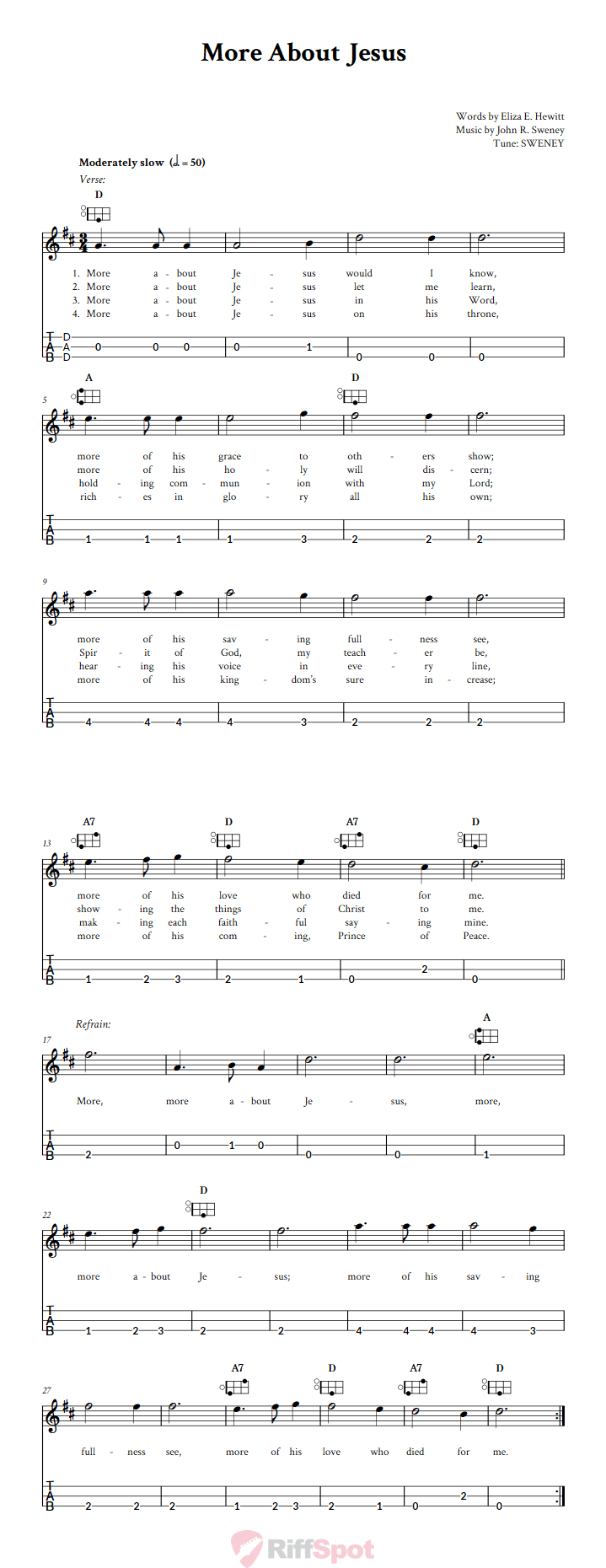 More About Jesus Easy Mountain Dulcimer Tab (DAD Tuning)