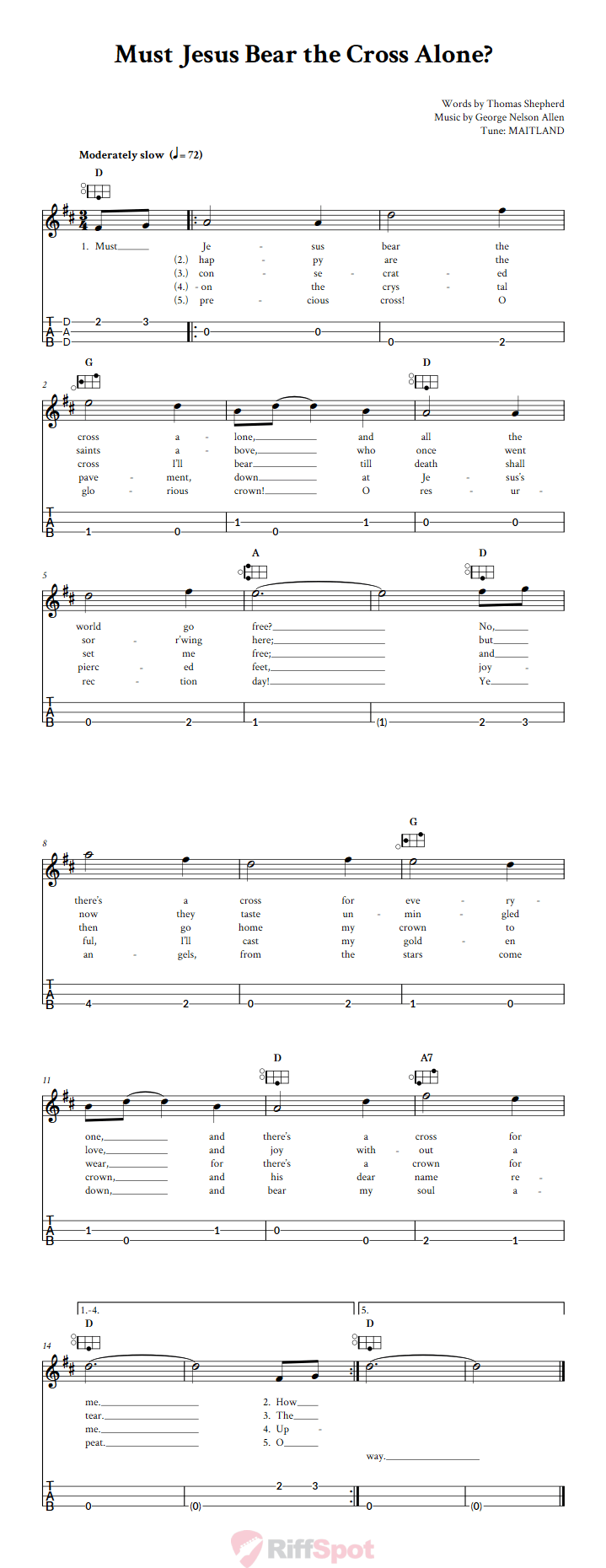 Must Jesus Bear the Cross Alone? Easy Mountain Dulcimer Tab (DAD Tuning)