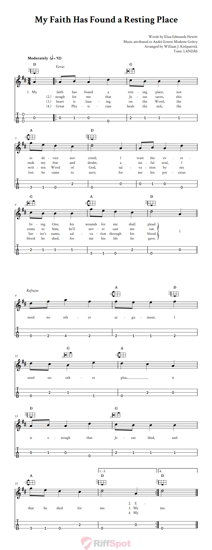 My Faith Has Found a Resting Place Easy Mountain Dulcimer Tab (DAD Tuning)