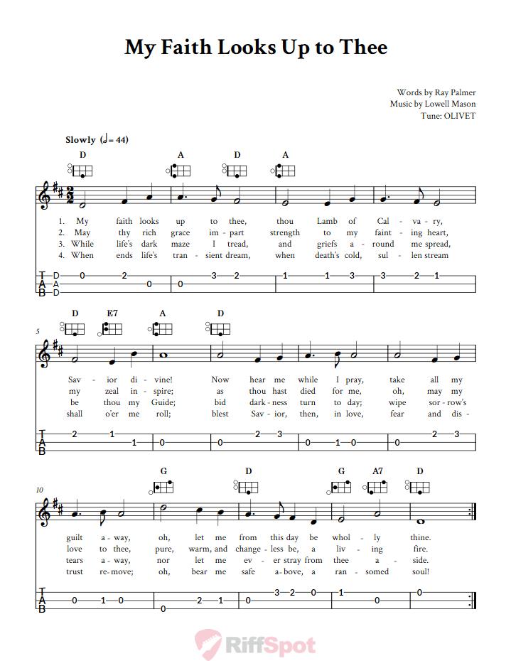 My Faith Looks Up to Thee Easy Mountain Dulcimer Tab (DAD Tuning)