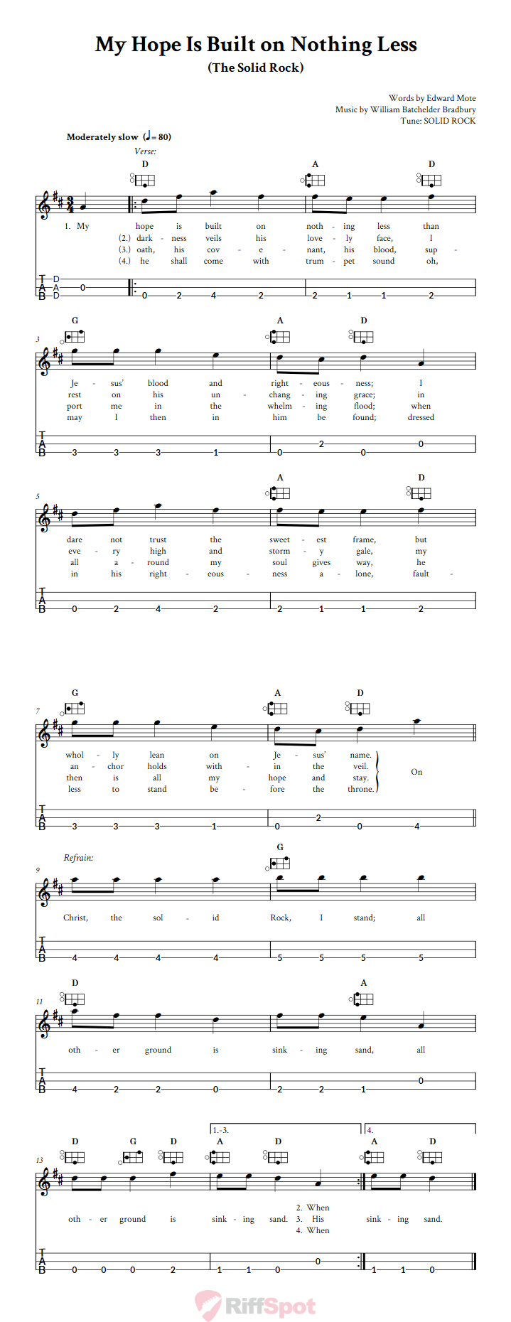 My Hope Is Built on Nothing Less Easy Mountain Dulcimer Tab (DAD Tuning)