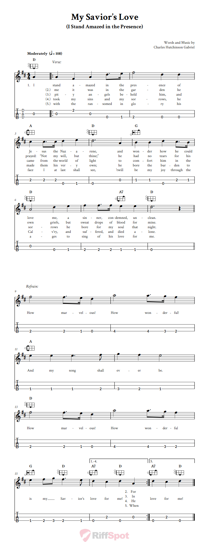 My Savior's Love Easy Mountain Dulcimer Tab (DAD Tuning)
