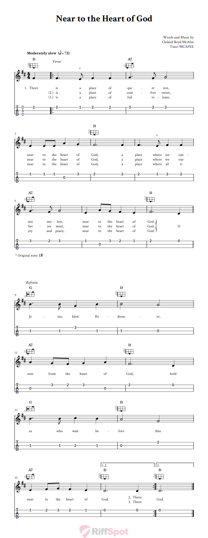 Near to the Heart of God Easy Mountain Dulcimer Tab (DAD Tuning)