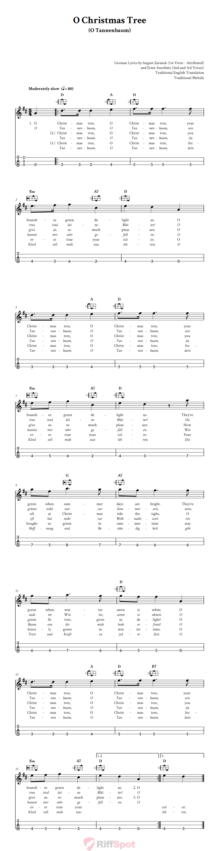 O Christmas Tree Easy Mountain Dulcimer Tab (DAA Tuning)
