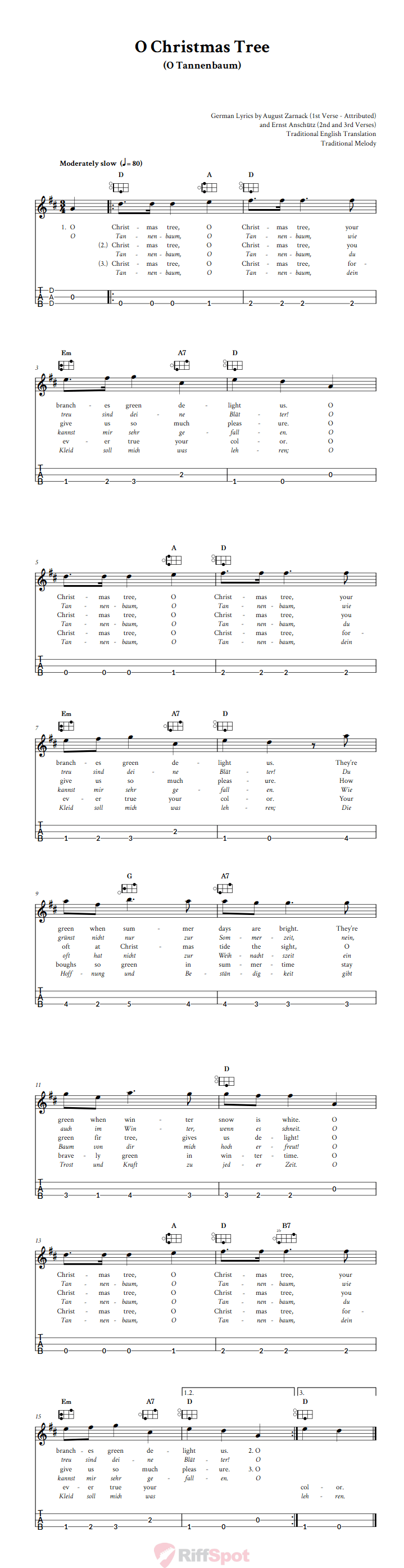 O Christmas Tree Easy Mountain Dulcimer Tab (DAD Tuning)