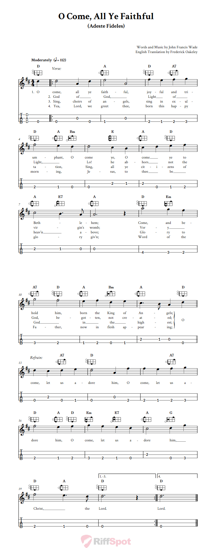 O Come, All Ye Faithful Easy Mountain Dulcimer Tab (DAD Tuning)