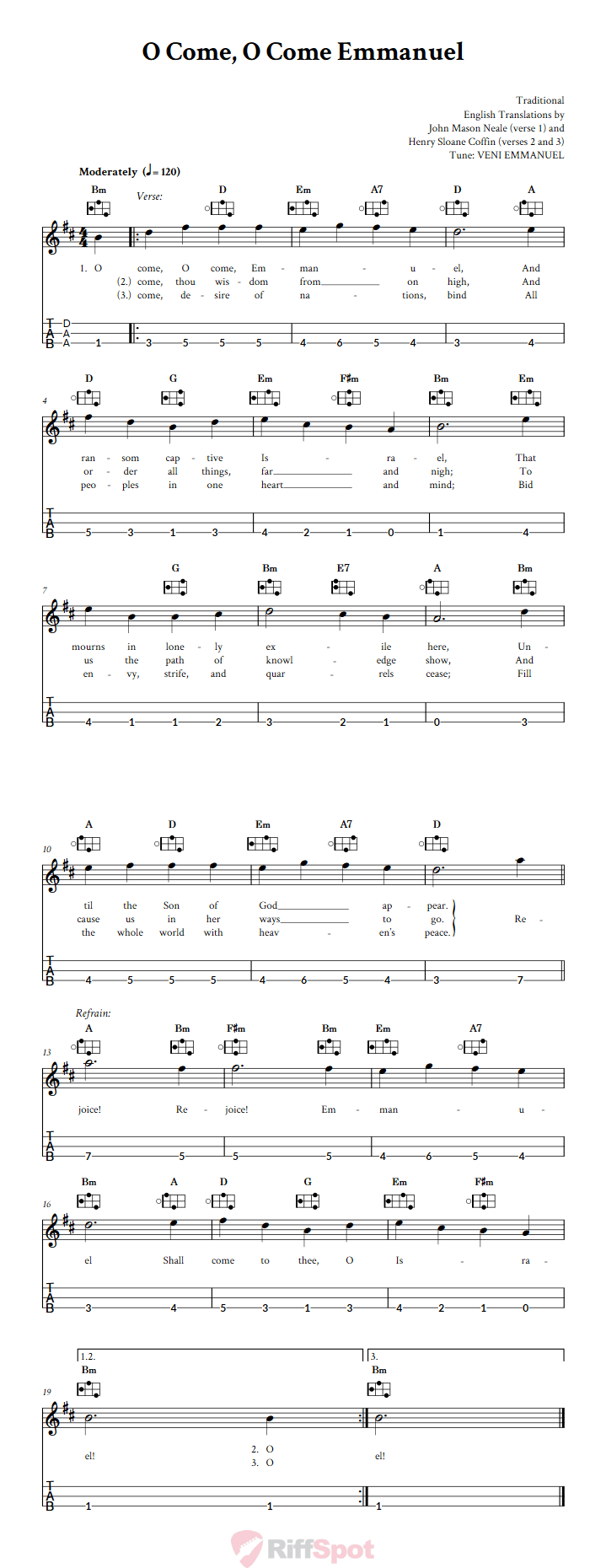 O Come, O Come Emmanuel Easy Mountain Dulcimer Tab (DAA Tuning)
