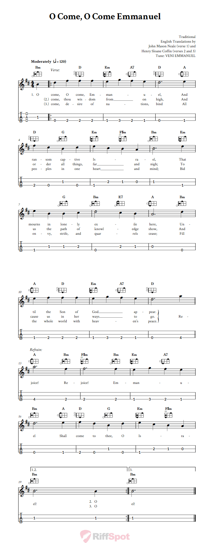 O Come, O Come Emmanuel Easy Mountain Dulcimer Tab (DAD Tuning)