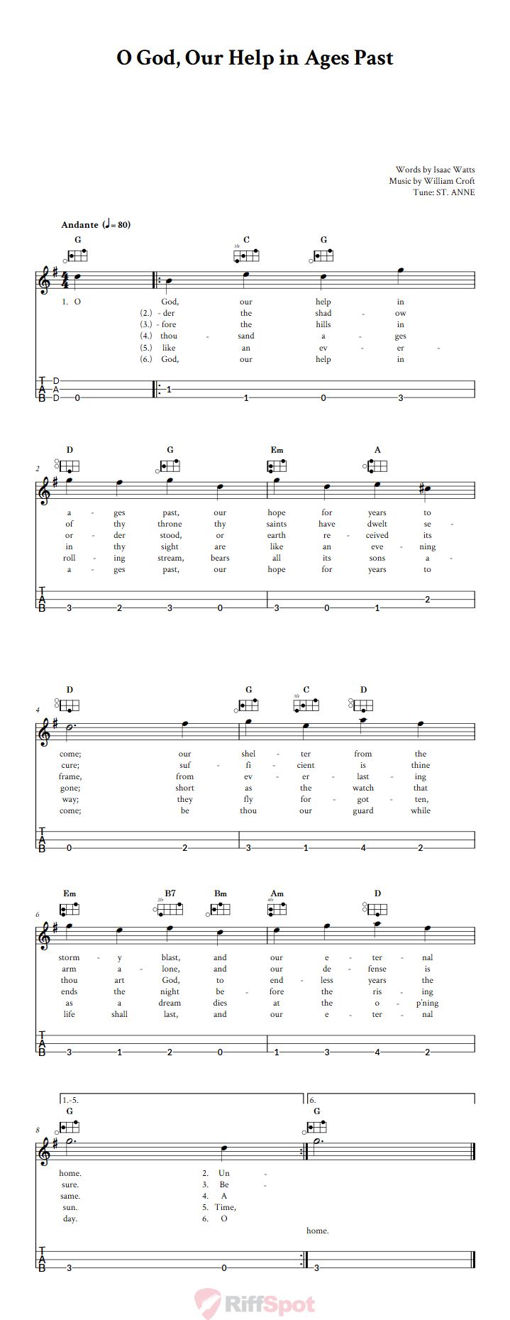 O God, Our Help in Ages Past Easy Mountain Dulcimer Tab (DAD Tuning)