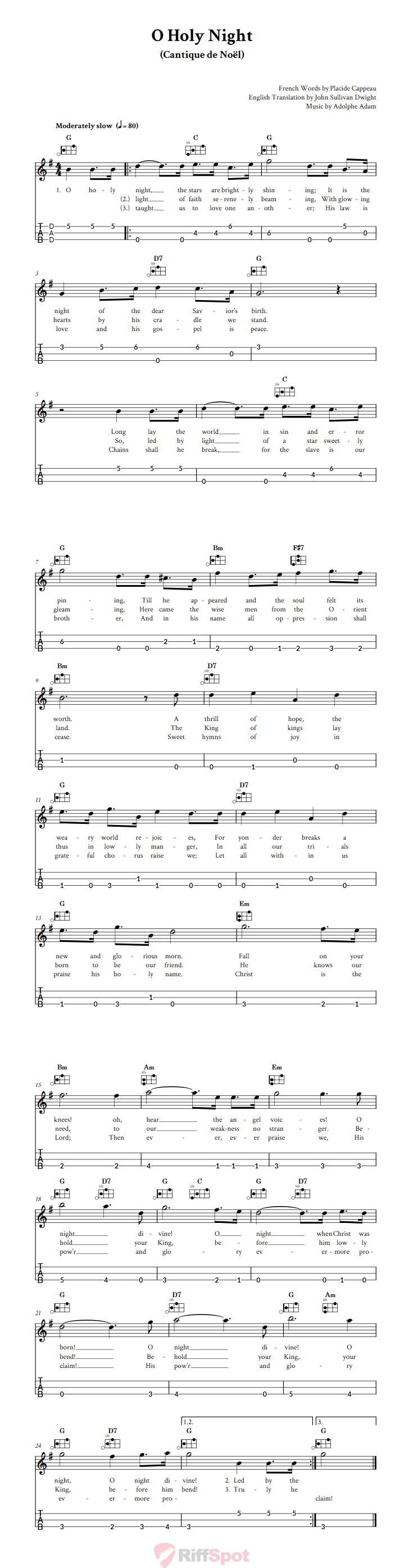 O Holy Night Easy Mountain Dulcimer Tab (DAD Tuning)