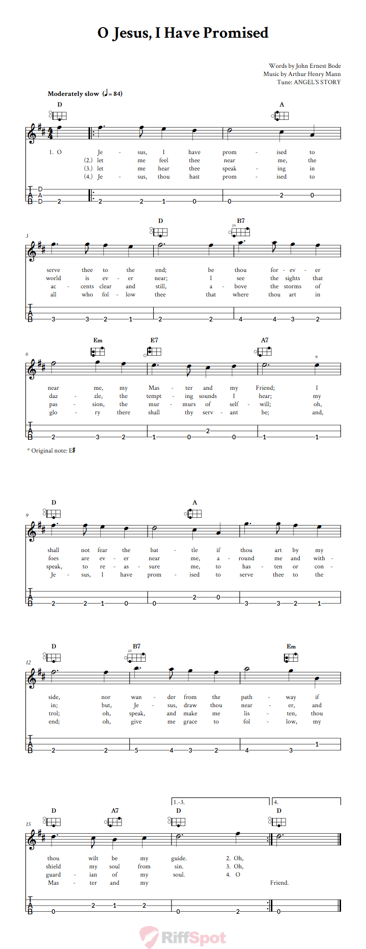 O Jesus, I Have Promised Easy Mountain Dulcimer Tab (DAD Tuning)
